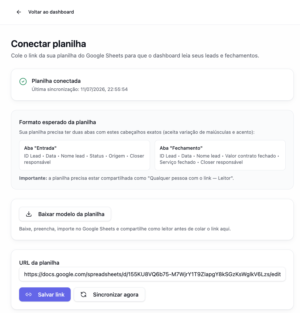 Conexão com sua planilha